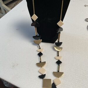 Chicos Geometric Pendant Necklace - Black, Cream & Gold
